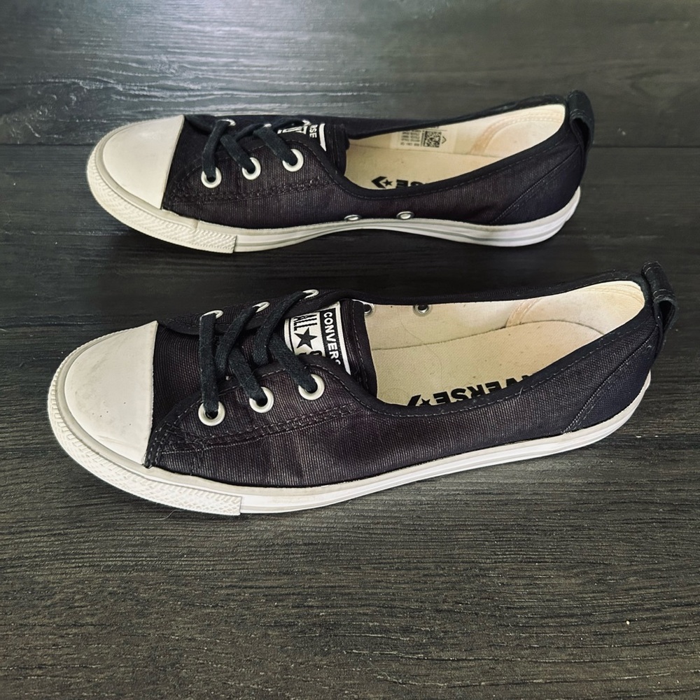 Converse Black and White Sneakers with Canvas Upper and Rubber Toe Cap - Picture 3 of 5